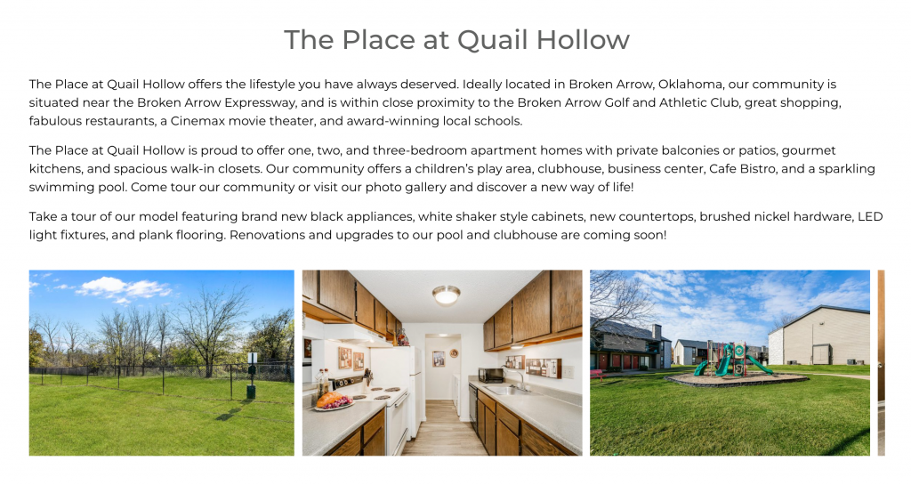 three pics of Quail Hollow, an apartment community in Oklahoma