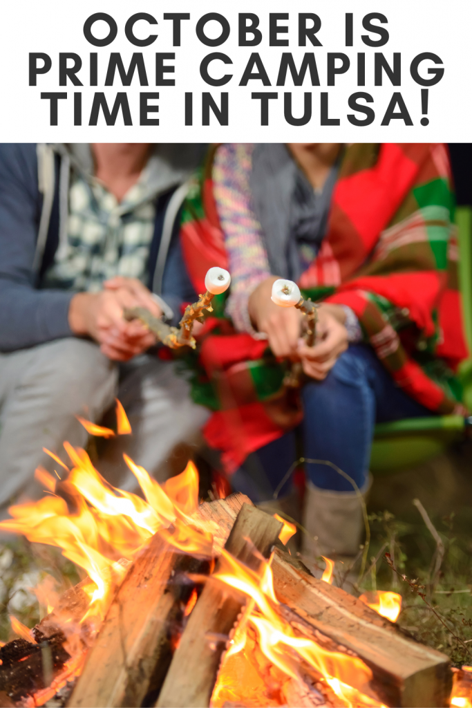 Two people huddled around a wood fire roasting s'mores.  